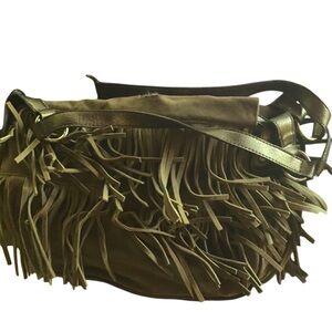Fringe Leather Shoulder Bag - Brown